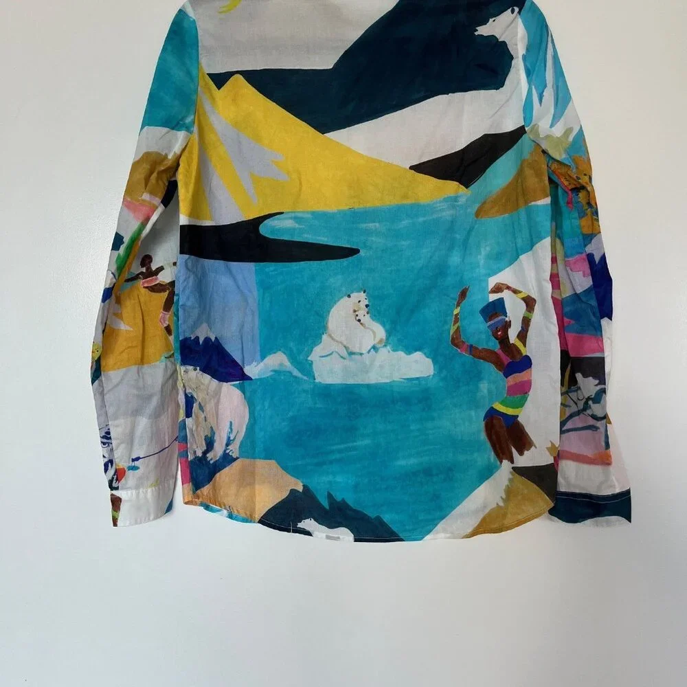 Sezane x G Kero Pierro Multicolor Print Silk Shirt, Size 36 - Picture 5 of 5